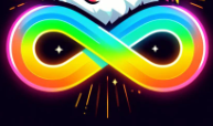 Autism rainbow infinity logo, cropped from @autism@lemmy.world logo. It shows stars in the loops of the symbol, that resemble glowing eye pupils.